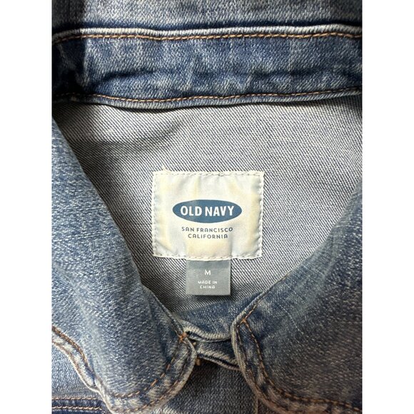 Old Navy Jacket Womens Medium Blue Jean Denim Button Front Causal Cropped - Picture 4 of 8